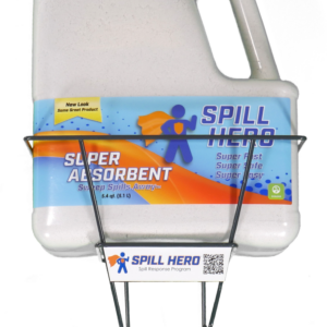 Spill Hero Spill Station rack with 5.4 quart bottle of absorbent