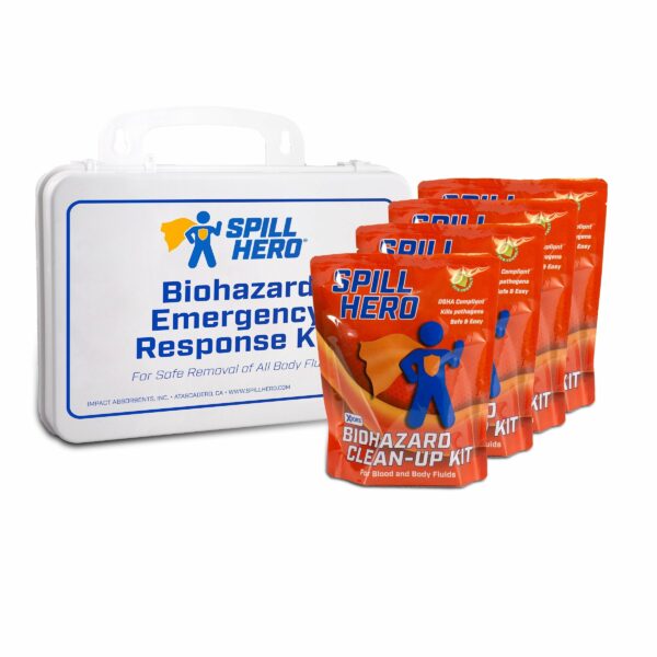 Spill Hero Wall-Mountable Biohazard Response Case with 4 Clean Up Kits - Spill Hero