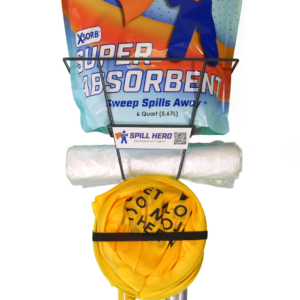 Spill Hero Spill Station with six quart bag of absorbent, pop up cone and Spill Response Tools